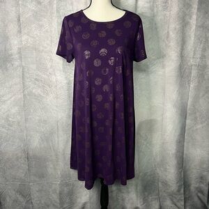 LuLaRoe Carly Purple Polka-Dot w Aztec Design Patterned Short Sleeve Swing Dress